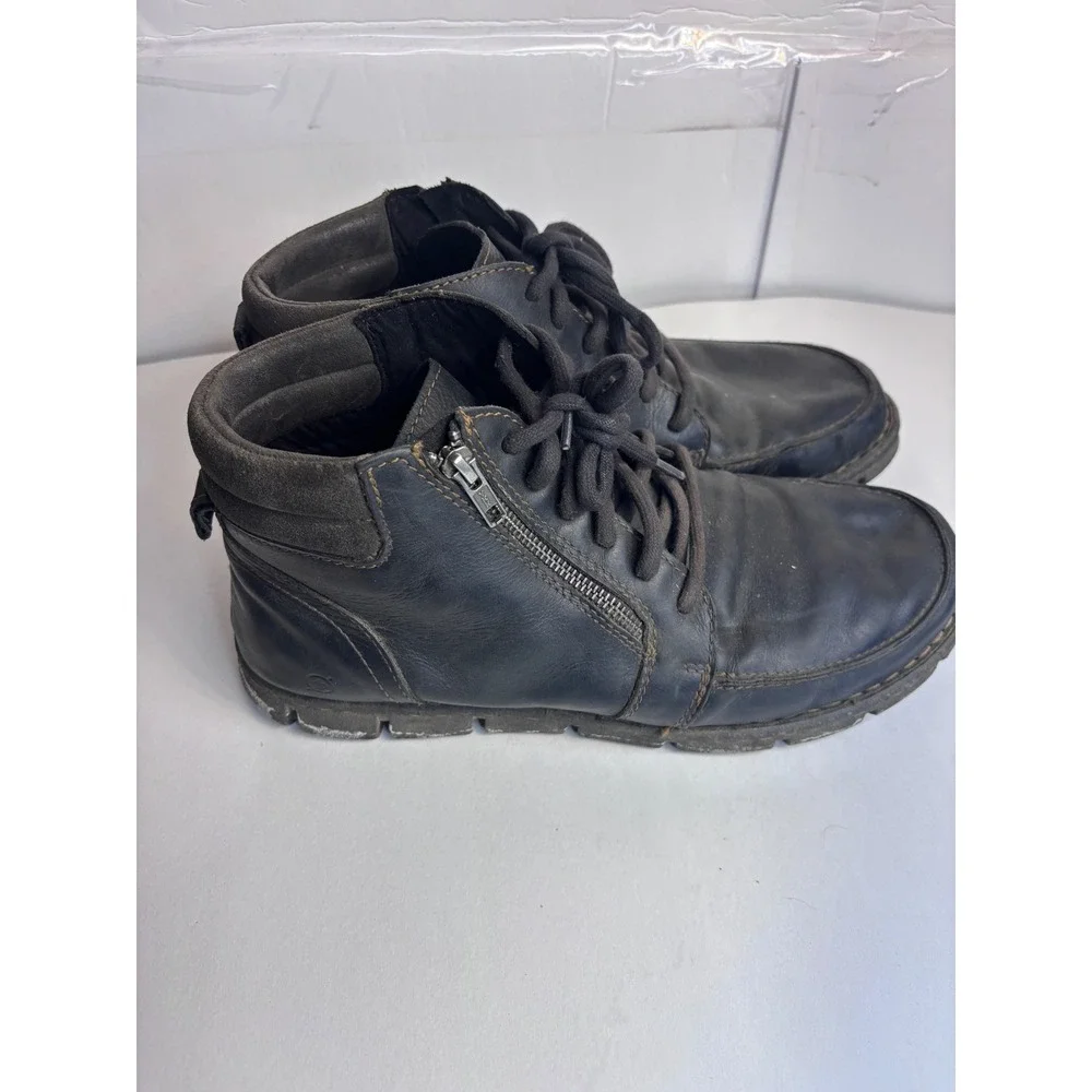 Born Mens H64503 Black Leather Side Zip Moc Toe Chukka Boots Size 12/45